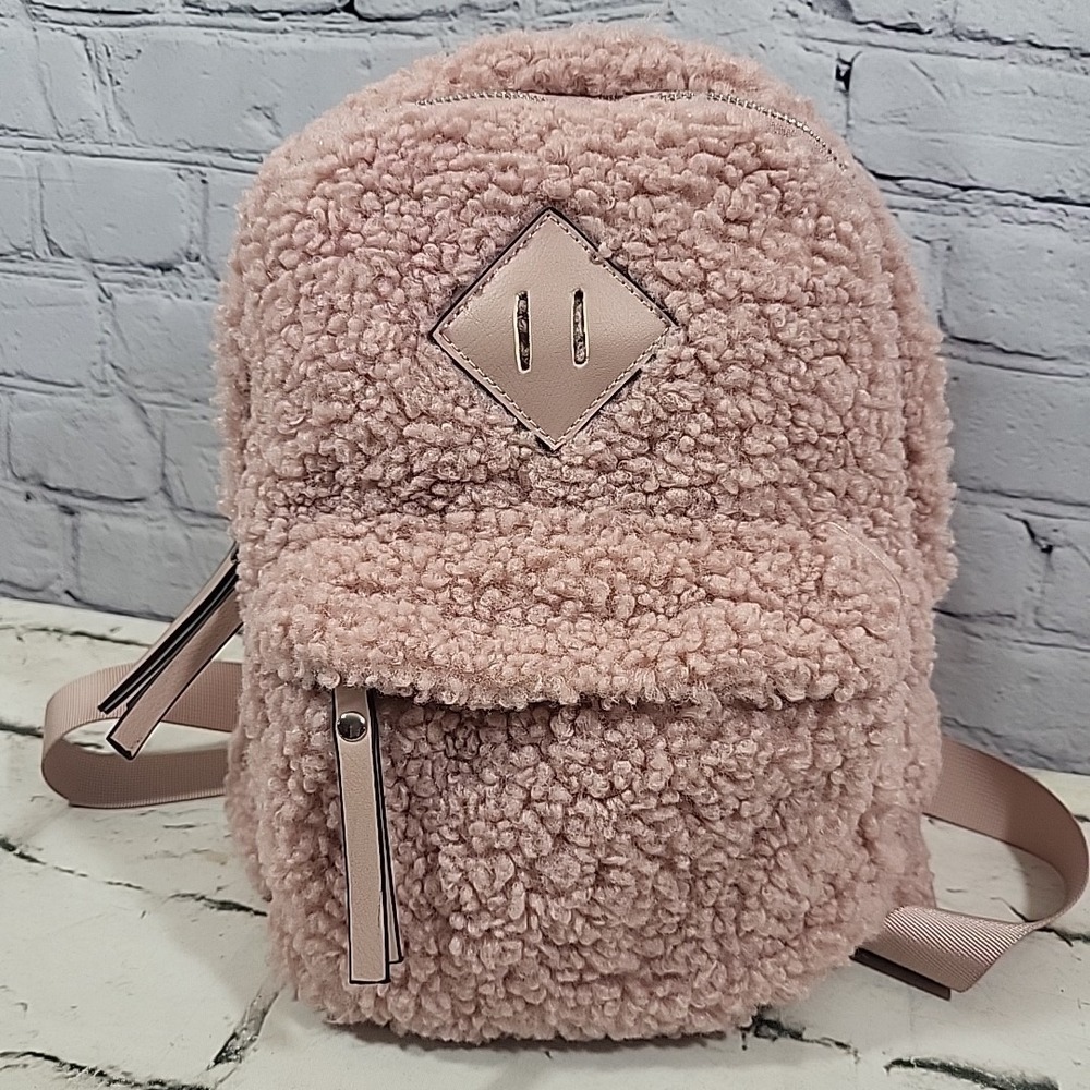 Steve Madden Girl Mini Sherpa Bag‎ Deep Pile Fleece Dusty Rose Pink Travel Purse